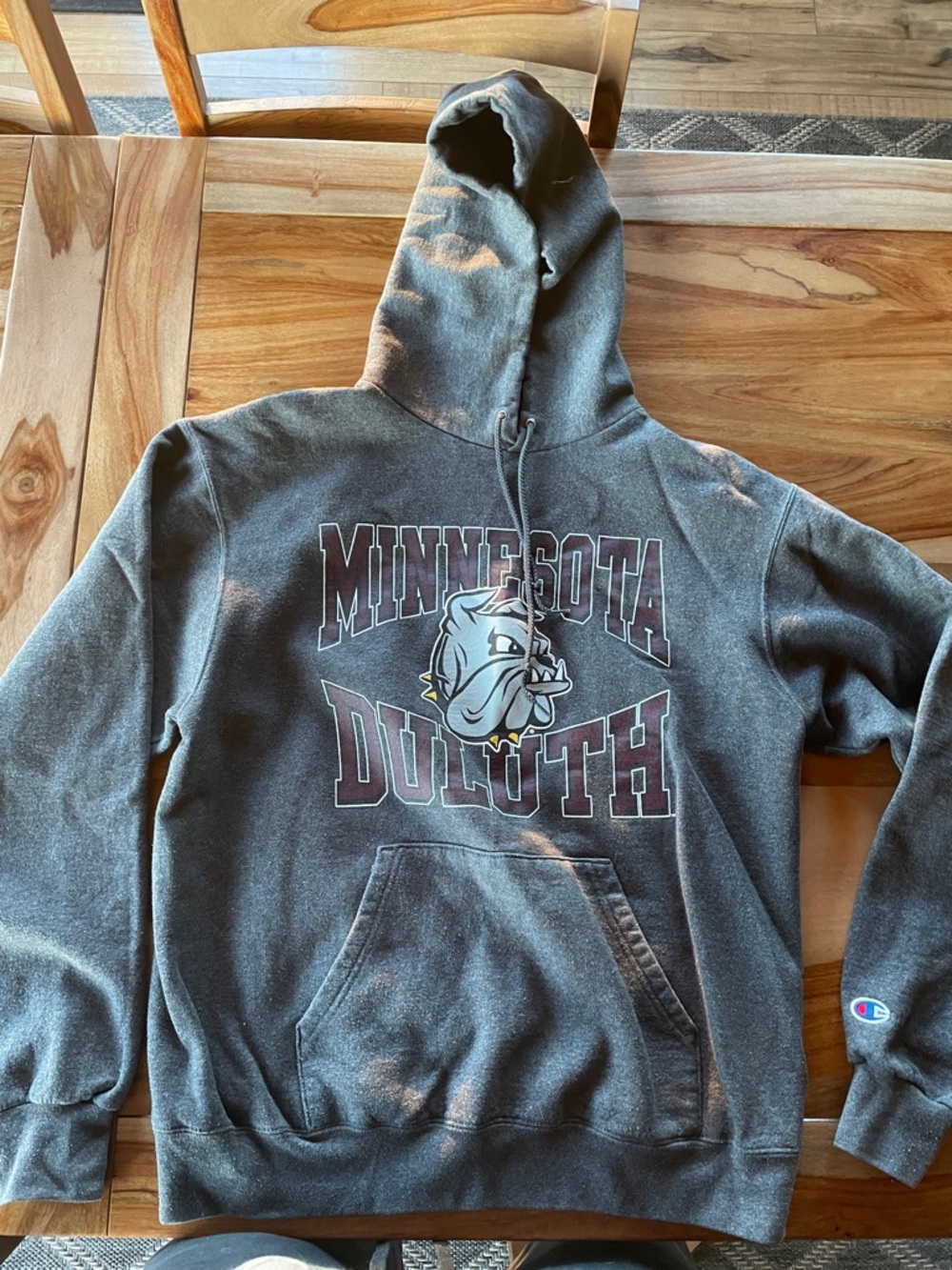 Champion Men’s Minnesota Duluth Graphic Hoodie - Charcoal with Maroon & White